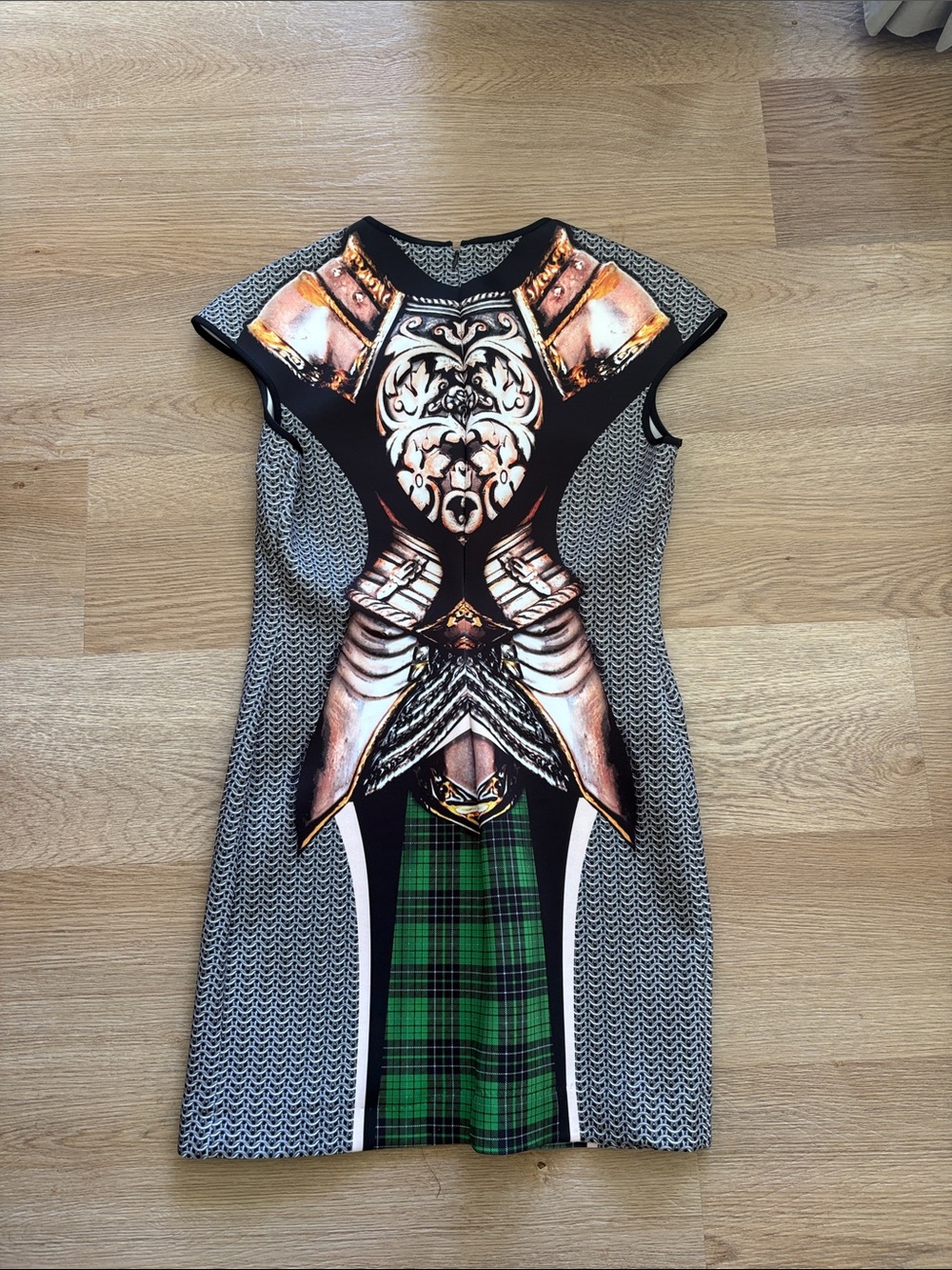 Clover Canyon Green Plaid & Armor-Print Mini Dress - Picture 3 of 3